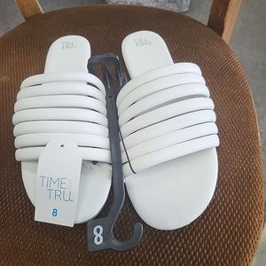 NWT Women's 8 Time And Tru Tubular Multi Band White Slides Sandals Flip Flops